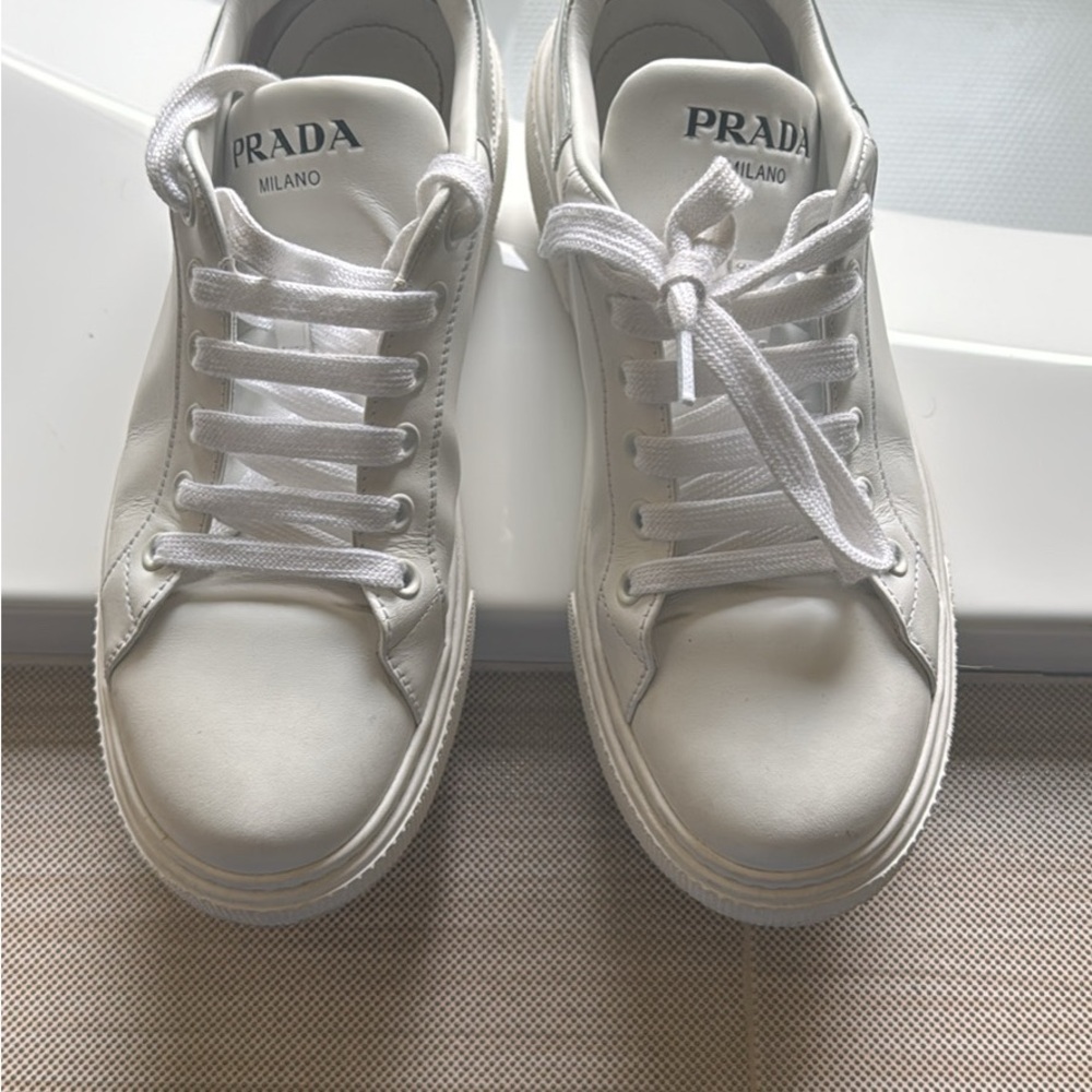 Prada Classic White Lace-Up Sneakers